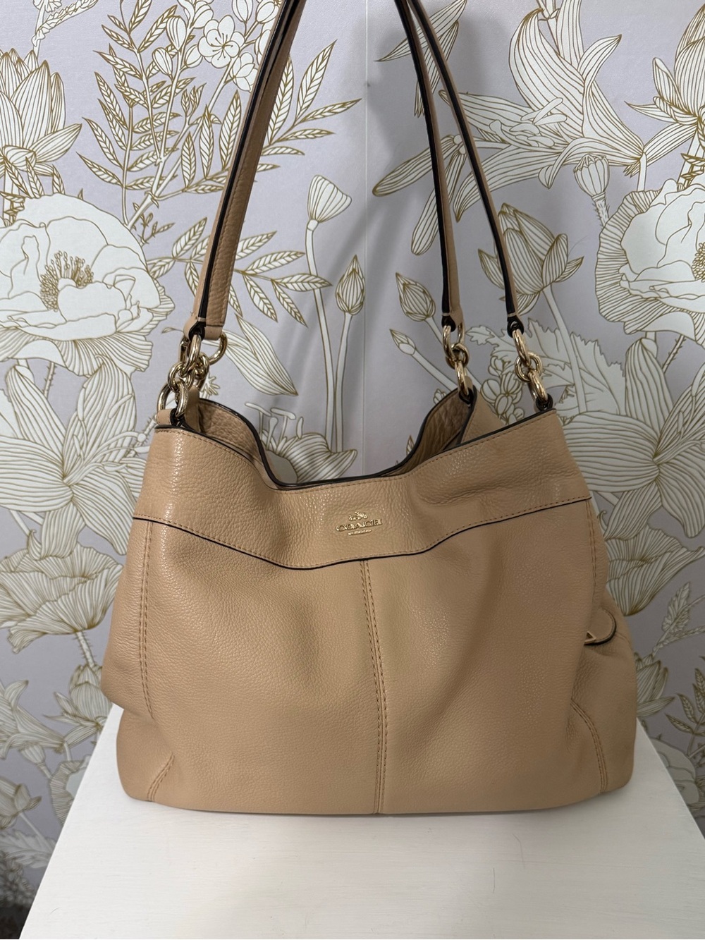 Coach Lexi Pebbled Leather Shoulder Bag in Beige/Tan